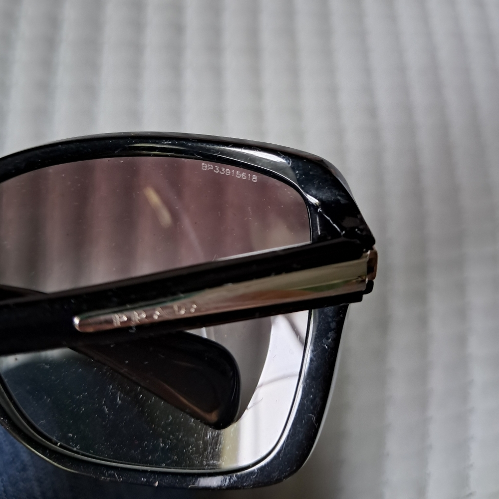 Prada Sunglasses SPR14P Ladies 1AB0A7 Black and Silver, Black Gray Gradient - Picture 7 of 12